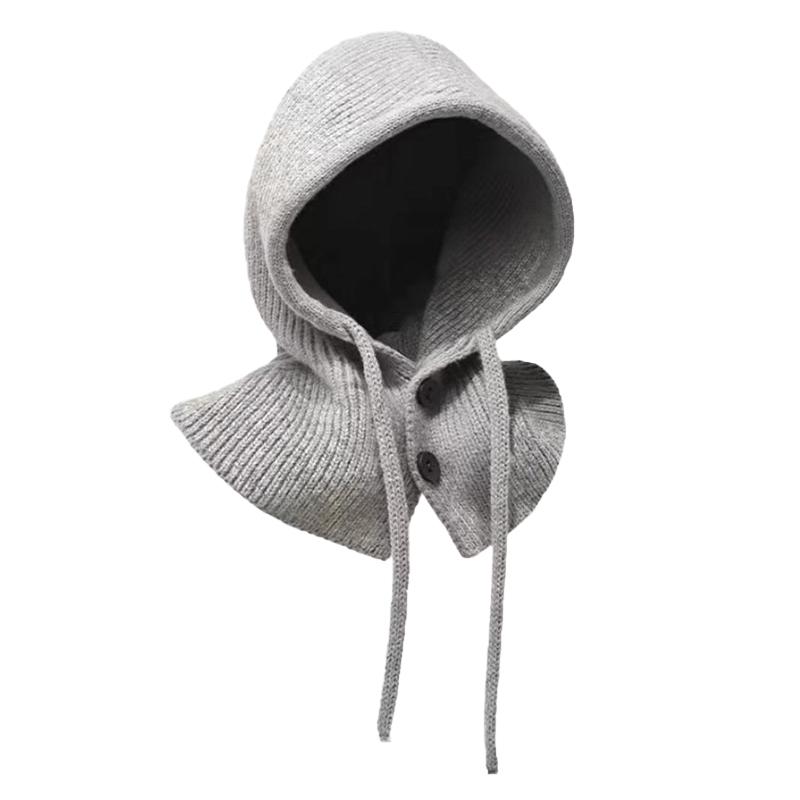 1 шт. однотонный вязаный капюшон с интегрированным шарфом-шапкой для улицы
