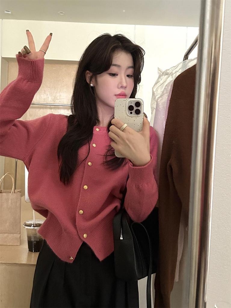 Korean Retro Autumn/Winter Cardigan Sweater with Gold Button Detail