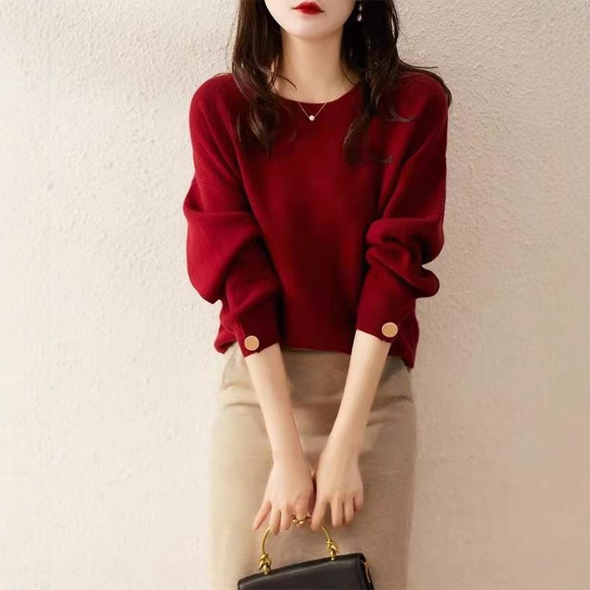 Шерстяной Кашемировый Вязаный Пуловер Топ Свитер Женский Свободный Ленивый Стиль Базовый Вязаный Свитер