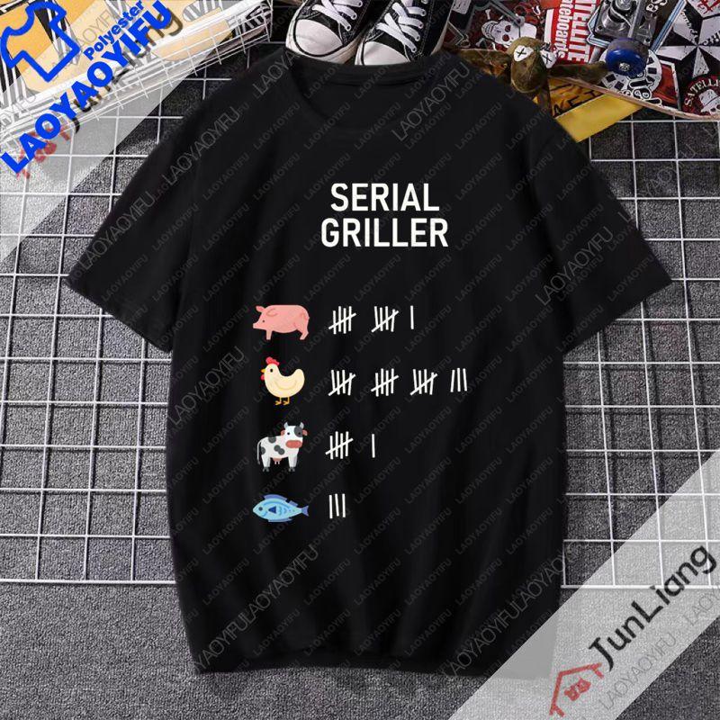 Serial Griller Funny BBQ Graphic TShirt Retro Barbecue Lover Streetwear Tee Grilling for Unisex Women Summer Short Sleeve Tee