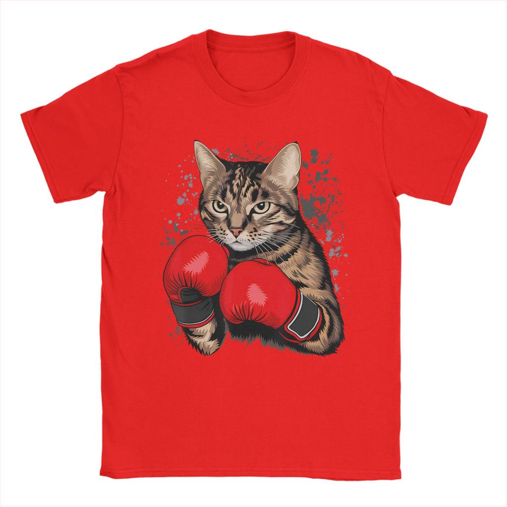 Cool Boxing Cat for Boxing Gloves and Cats Lovers T Shirt Unisex Pure Cotton T-Shirts Crew Neck Tee Shirt Short Sleeve Tops