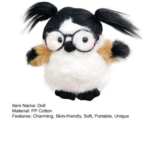 Funny Bird Plush Toy Cute Fat Parrot Sparrow with Glasses & Hair Mini Palm-sized Stuffed