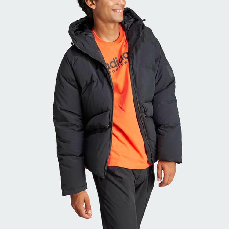 Adidas Куртка Big Baffle Jacket 530, пуховик с логотипом, капюшоном, длинный рукав, мужская куртка, черный цвет IK3156
