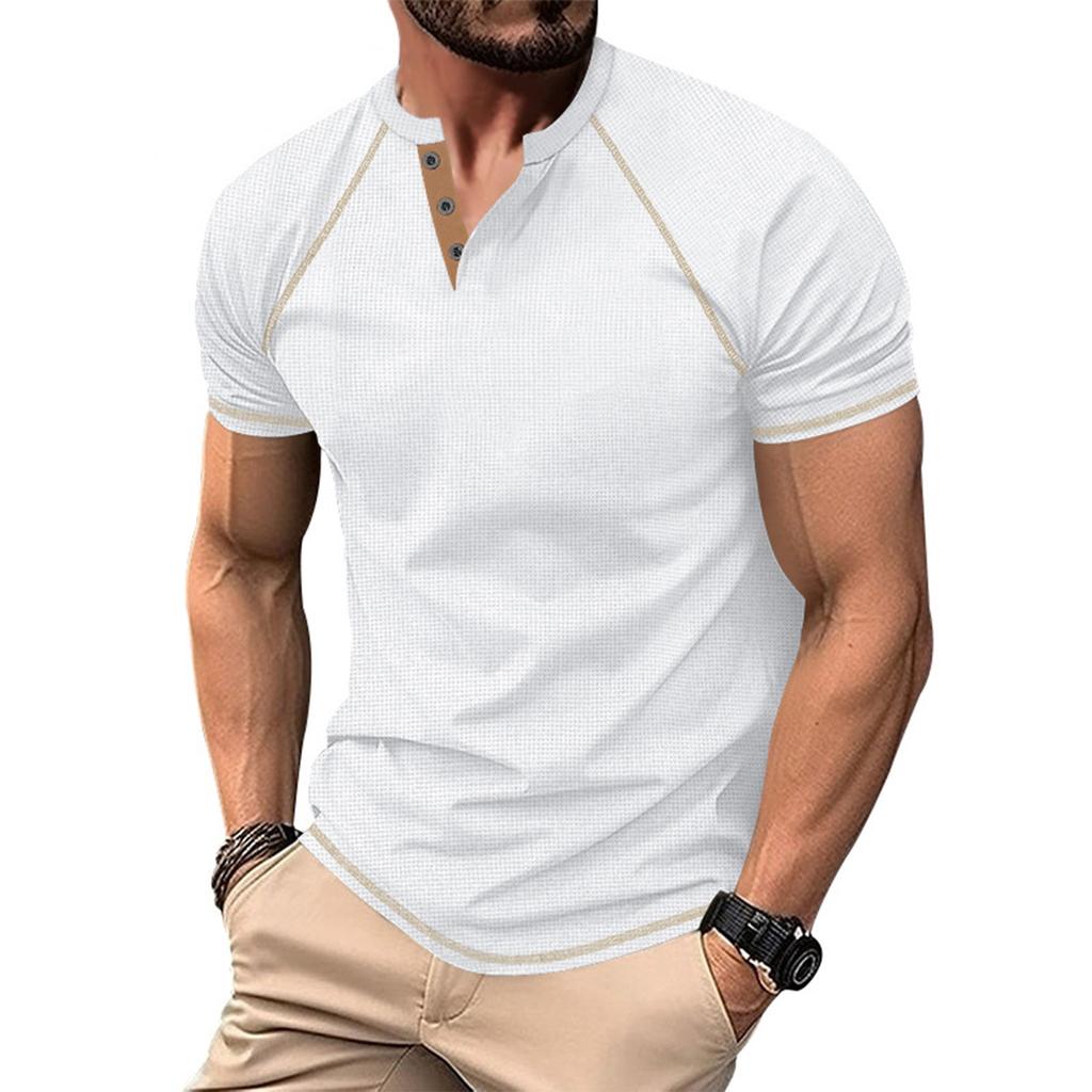 Men's Shoulder Length Short Sleeved Collar T-shirt Casual Round Neck Top