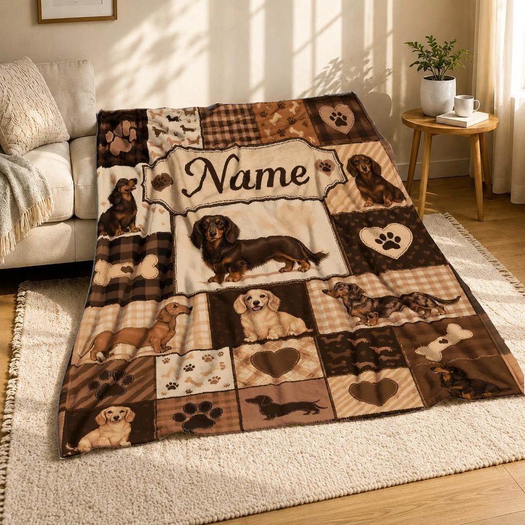 Personalized Dachshund Patchwork Coral Fleece Blanket