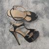 New Women Sandals 14cm Sexy T-Strap Peep Toe Platform Summer Red Wedding Shoes Patent Leather Thin High Heels Big Size 44