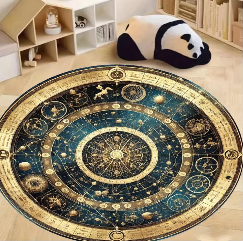 Crystal Velvet Compass Print Round Rug – Washable Non-Slip Mat for Bedroom, Kitchen, Living Room, Bathroom Decor