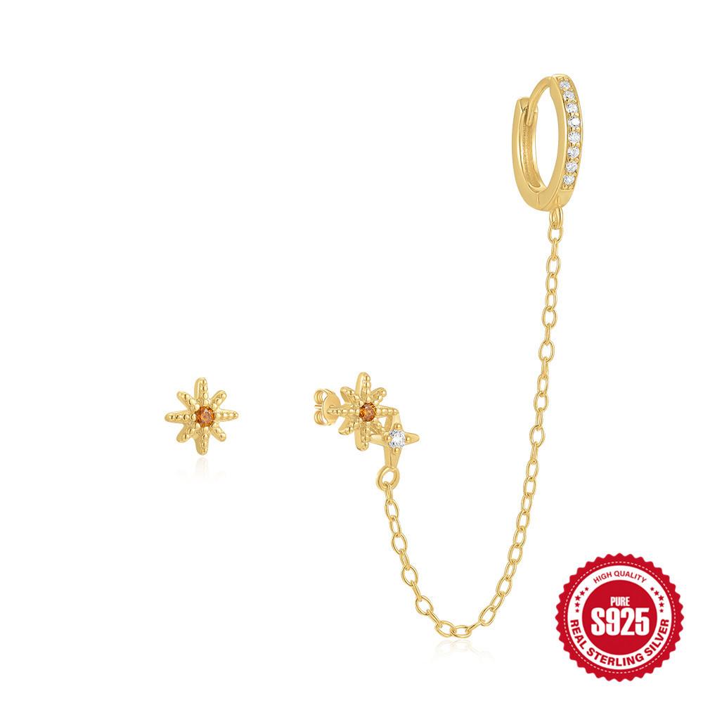 Stylish And Simple Style S925 Silver Personalized Stars Sun Moon Stars Clouds Inlaid Zircon Pendant Earrings