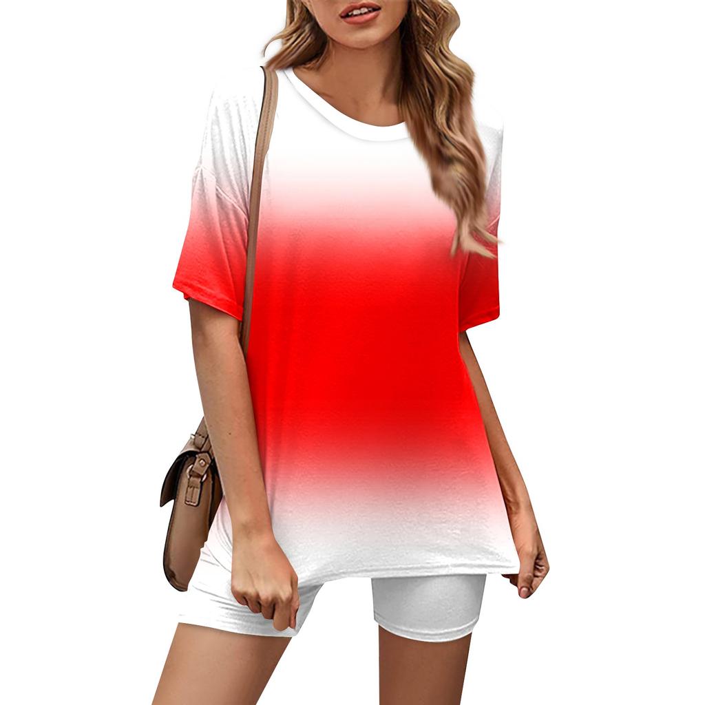 Женский повседневный спортивный комплект из двух предметов, свободный и модный топ с принтом, комплект шорт с короткими рукавами