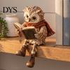 Фигурка совы для книжной полки, Фигурка для чтения, Креативная статуэтка в очках, с шарфом, в ботинках и с открытой книгой, Декоративная фигурка животного, Скульптура для камина
