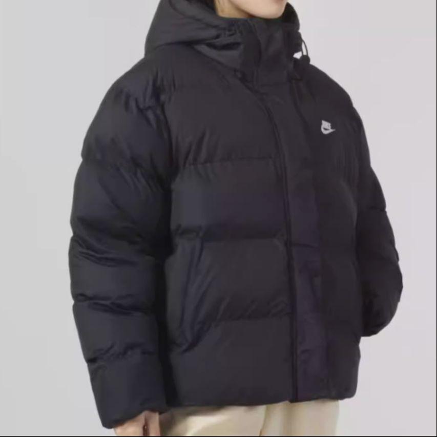Nike Однотонная ветрозащитная теплая короткая спортивная куртка-пуховик с капюшоном для женщин, черная FD8291-010