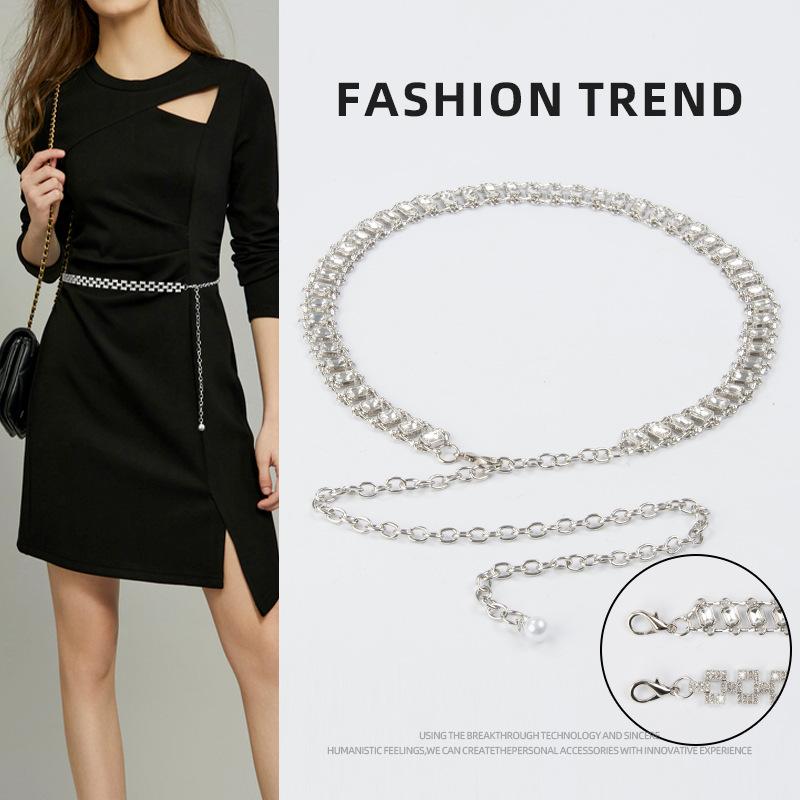 Women's Little Flavored Waist Chain Inlaid Diamond Crystal Accessories Women's Metal Chain with Skirt Dress Sweater
