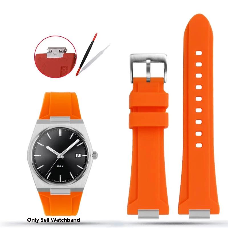 Silicone Rubber Watchband For TISSOT PRX Watchband T137.407/T137.410 Series Super Player Men Wrist Strap 26x12mm Convex End