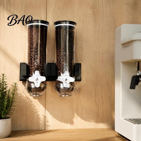 Coffee Bean Storage Jar Wall Mounted Dry Cereal Dispenser, Moisture Proof Airtight Food Space Saving Container Container, Plastic Organizer for Pantry