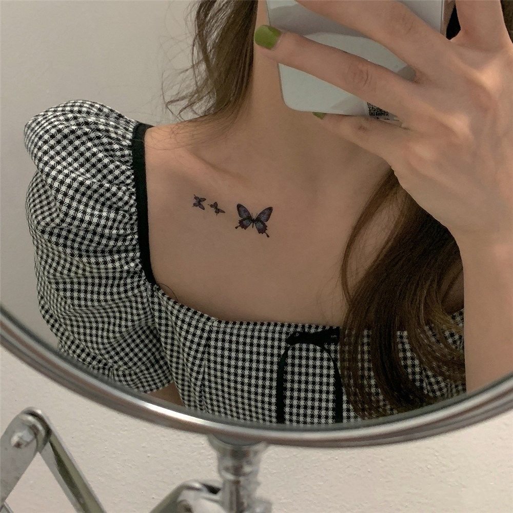 Men Women Temporary Tattoos Waterproof Party Decals Clavicle Blue Butterfly Tattoo Stickers