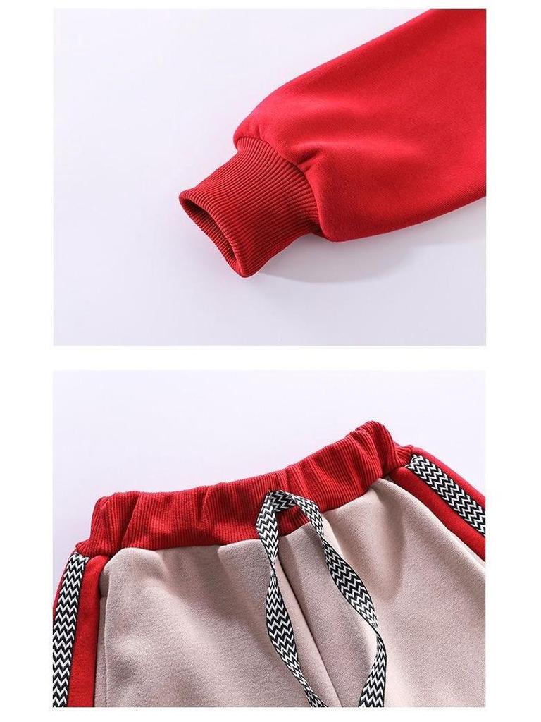 2024 Корейский Повседневный Девочковый Костюм на Весну/Осень: Свитшот с надписью и полосатые брюки для детей