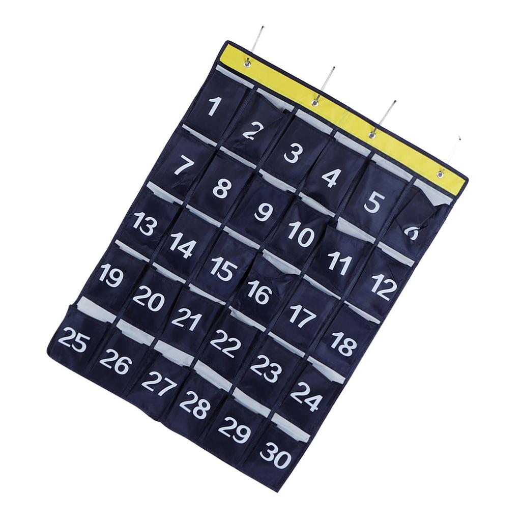 30 Pockets Wall Hanging Storage Bag Phone Holder Hanging Organizer with Numbers Navy Blue