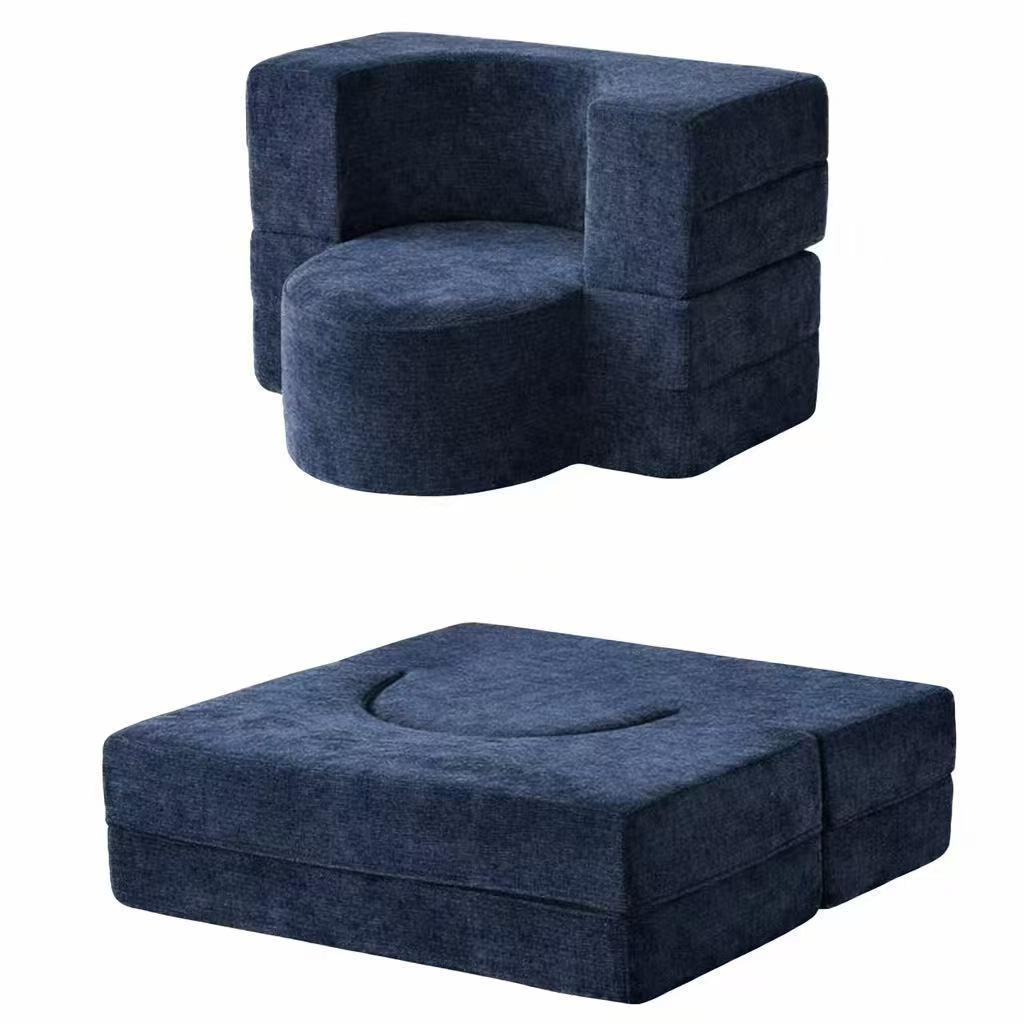 Dual-Purpose Foldable Fabric Sofa Bed for Three