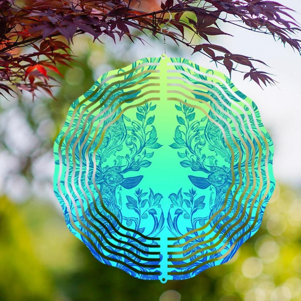 360 Degree Hanging Metal Wind Spinner with Leaf Design Green to Blue Gradient Finish for Balcony Lawn Garden Decor All Season Gift