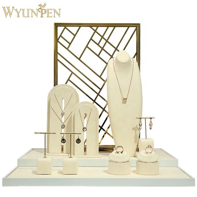 WYP Microfiber Modern Customizable Jewelry Display Stand Window Show Beige Earrings Necklace Watch Ring Prop Set Service
