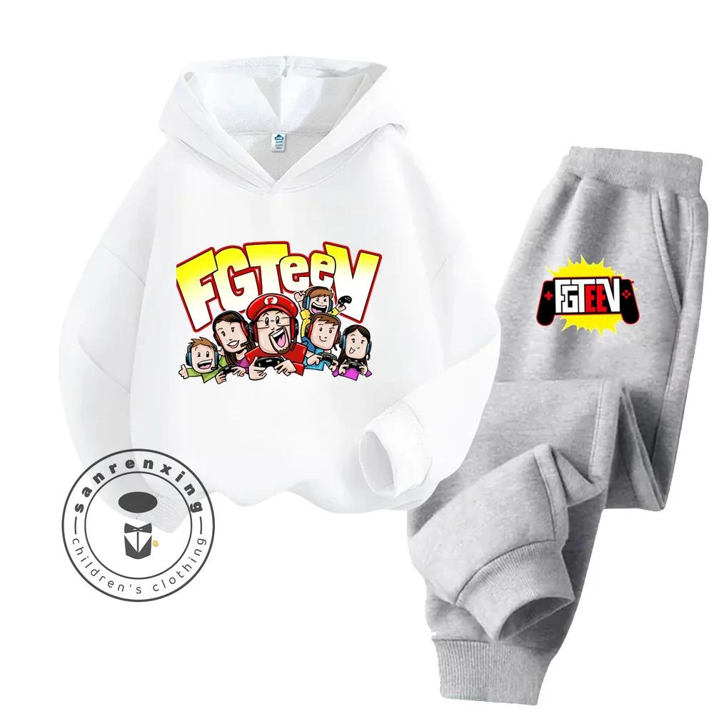 FGTeeV Cartoon Loungewear Идеально подходит для ленивых выходных в помещении Детский креативный дизайн Мультяшный принт Чистый хлопковый комплект с капюшоном