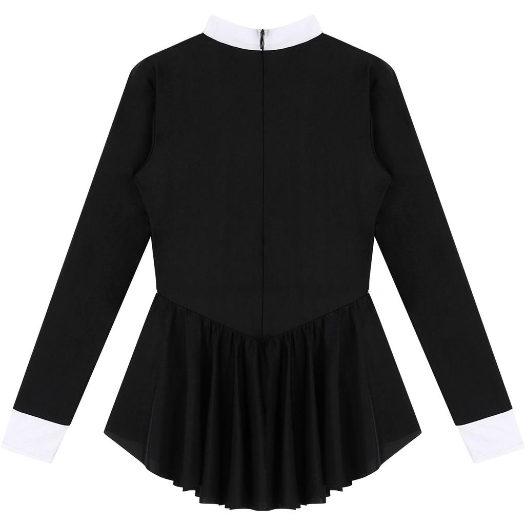 Women's Party Hostess Costume S-XXL: Stylish Contrast Tuxedo Dress Featuring Bow Buttons and Long Sleeve Ruffle Cuffs