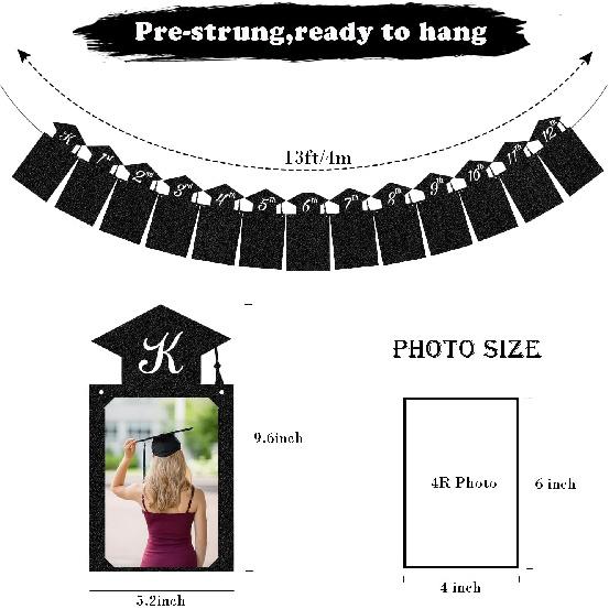 Graduation Decorations Class of 2025 Party Supplies - Congrats Grad, We are So Proud of You Banner and K-12th Grade Graduation Photo Banner