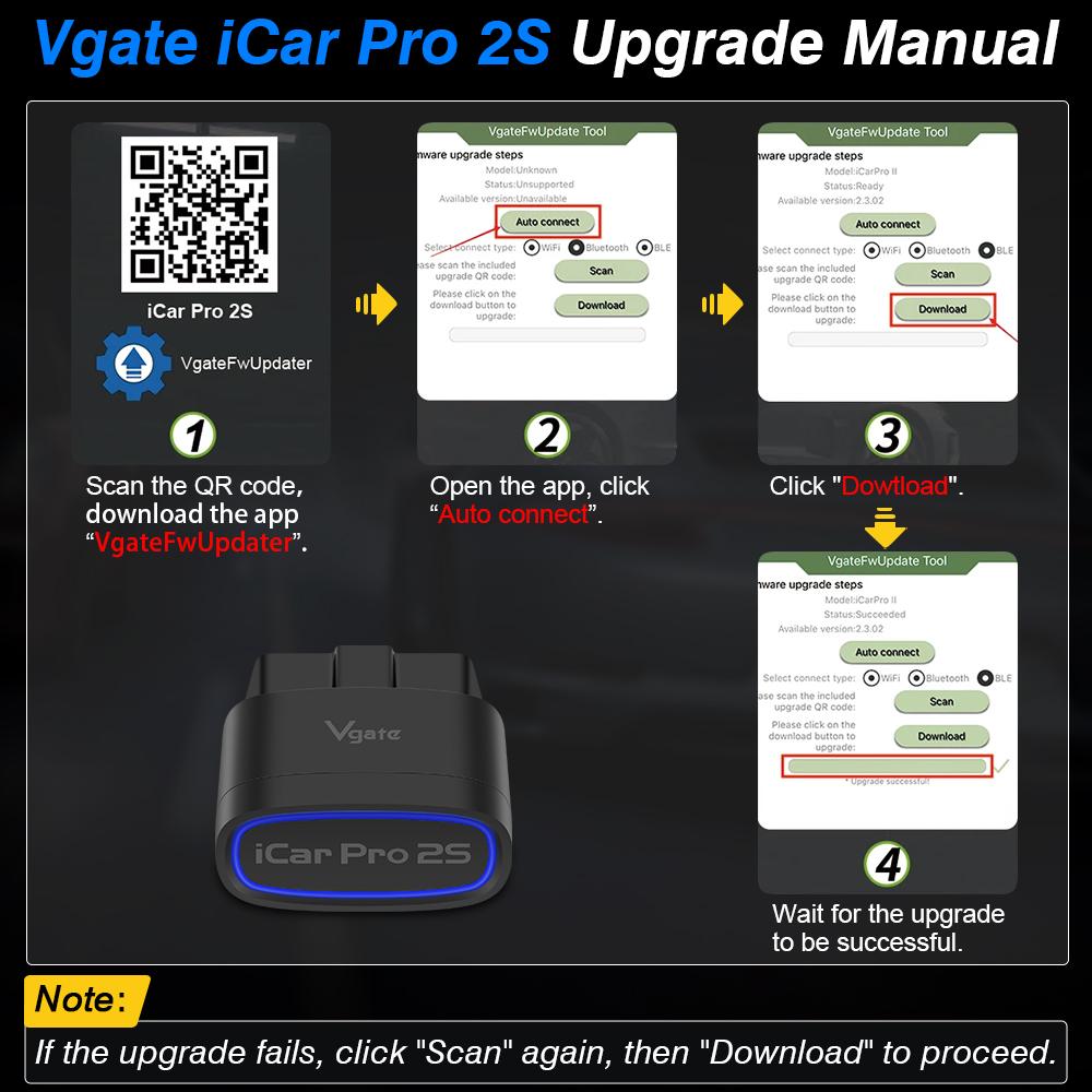 Vgate ICar Pro 2S ELM327 Bluetooth 5.3 V2.3 Автомобильный сканер OBD Модернизированный инструмент для диагностики автомобилей EV BimmerCode для ПК с ОС IOS Android