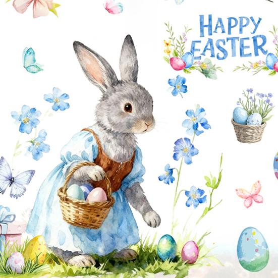Пасхальная наклейка на окно Милый кролик Полевые цветы Яйца Бабочка Многоразовые двусторонние статические оконные наклейки для стеклянных дверей стен Детской комнаты Весна