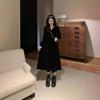 Платье Женское Весенне-Осеннее Нижнее V-образный вырез Черное Длинное Платье Маленькое Черное Нишевое Внутренняя Юбка