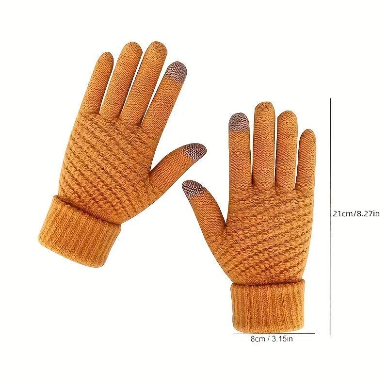 Winter Knit Gloves Plus Thick Fleece Lined Warm Cycling Gloves For Outdoor