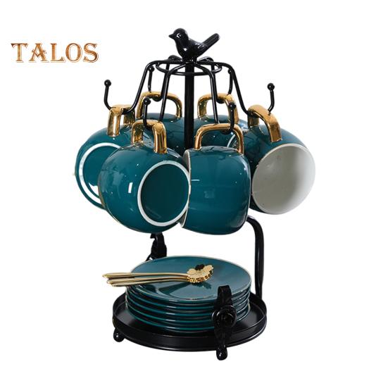 Подставка для чашки с 6 крючками, подставка для чашки и блюдца, стойка для хранения чашек с просторным основанием для кофейных чашек, чайных чашек, креативный декор и органайзер для