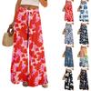 Women Summer Boho Palazzo Pants High Waist Wide Leg Floral Printing Casual Trousers With Pockets