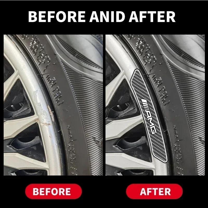 4Pcs Car Wheel Rim Sticker Hub Decoration Carbon Fibre Decals For Mercedes benz AMG C E S GLE CLC Class W205 124 W221 W213 W212 p4