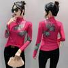 Mesh Temperament Bottoming New Fashion Women's Long-sleeved Printed High-neck T-shirt Top Slim