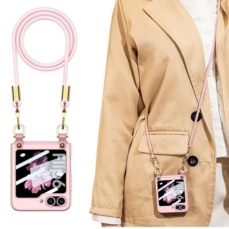 Милый однотонный тонкий складной чехол для Samsung Galaxy Z Flip6 Crossbody Lanyard противоударный закаленный жесткий чехол для телефона из ПК
