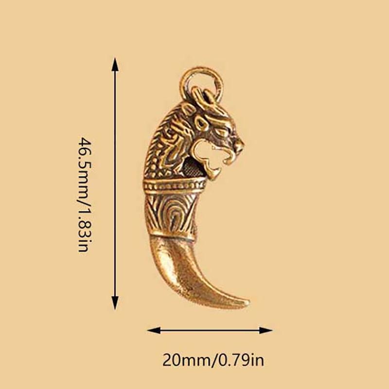 Брелок из латуни в виде зуба волка, аксессуар для мужчин и женщин, винтажное украшение, латунный брелок с изображением счастливой головы волка, кулон для автомобиля