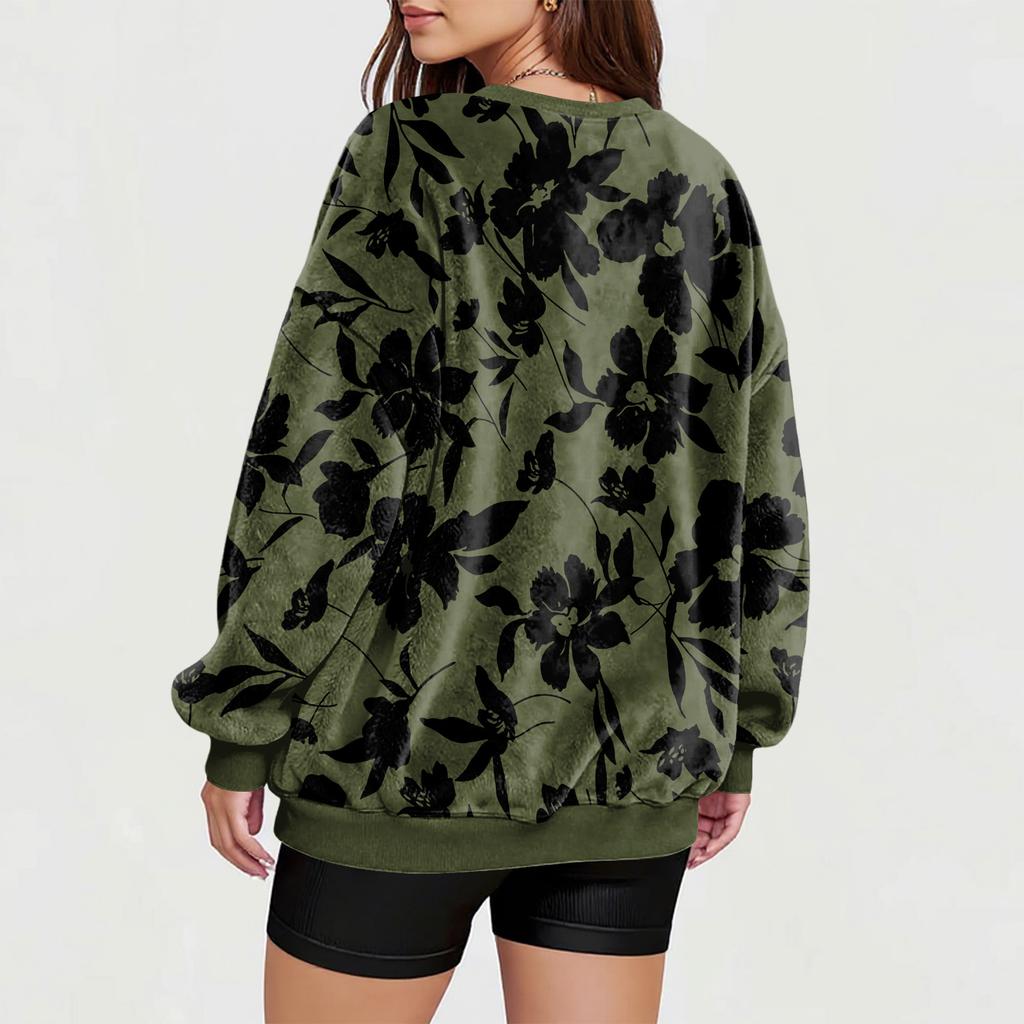 Women's V-Neck Sweatshirt Plush Solid Color Casual Fashion Long Sleeve With Pocketed Pullover Top