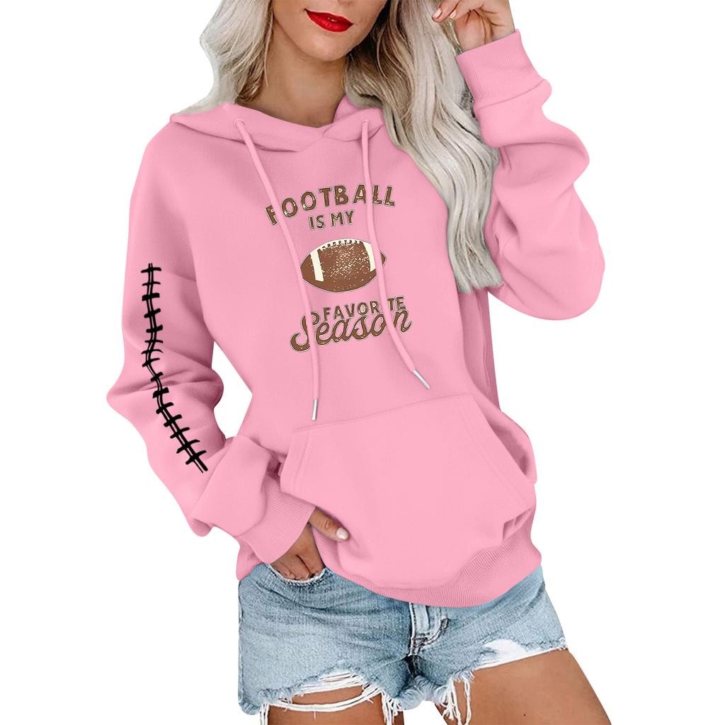 Женский модный, повседневный, удобный свитер с круглым вырезом, капюшоном, длинными рукавами и принтом в стиле регби