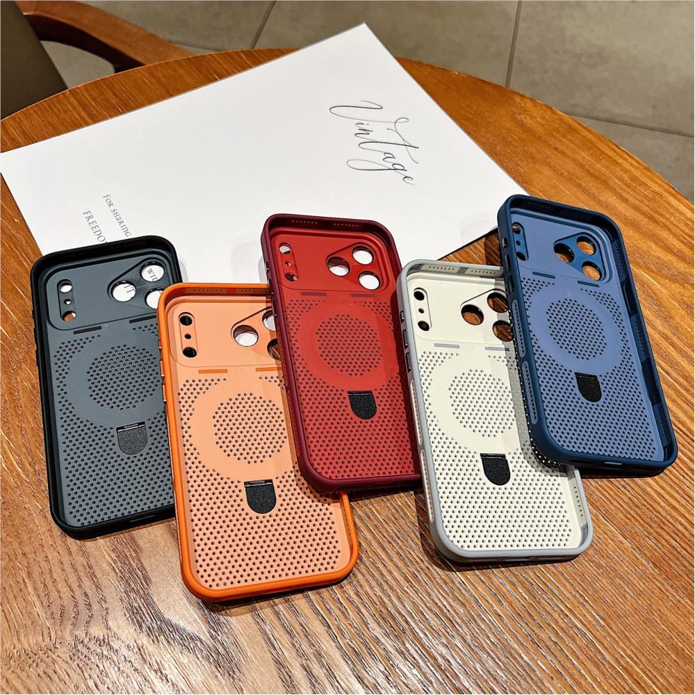 Роскошный чехол-сетка с отверстиями для теплоотвода для iPhone 17 16 15 14 Plus 13 12 Pro Max Для Magsafe Держатель-подставка Бронированный чехол
