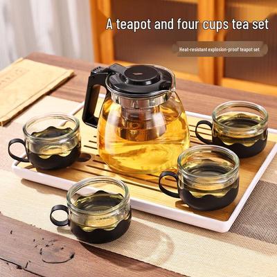 Набор стеклянного чайника 1000 мл с 4 чашками и ситечком