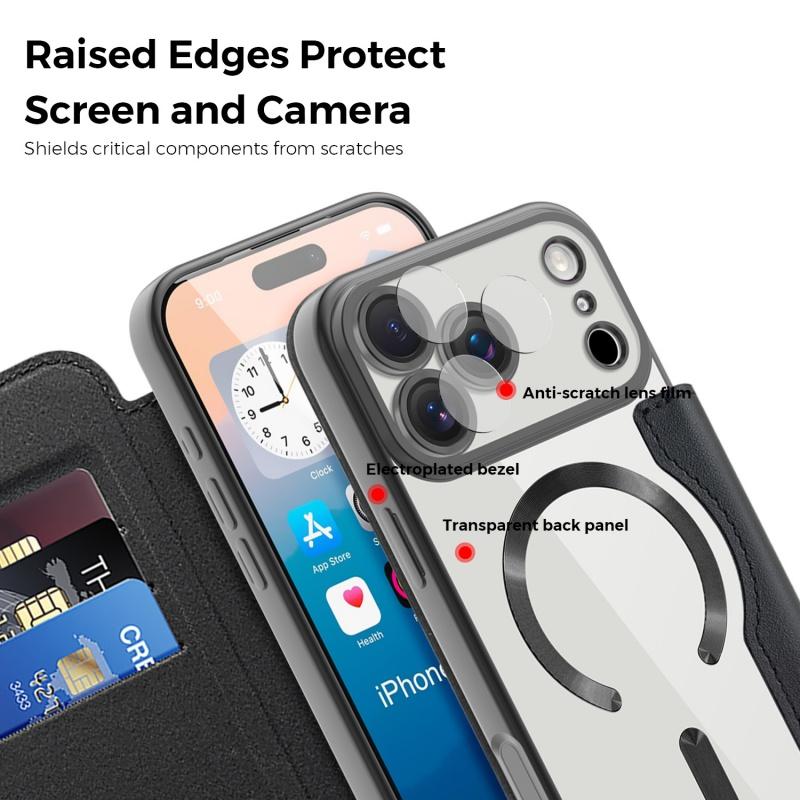 Fashion Wallet Magnetic Shockproof protection for iPhone 17 Pro Max 16 15 clear Back Cover Leather Flip 2 in 1 case