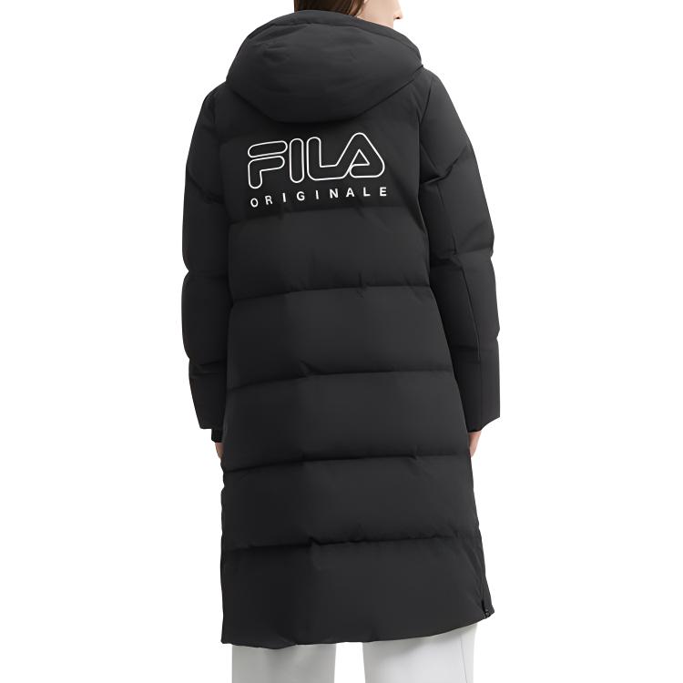 Fila Original Long Down Jacket Solid Color Simple Warm Long Hooded Down Coat Women Outerwear Black F11W449906FBK