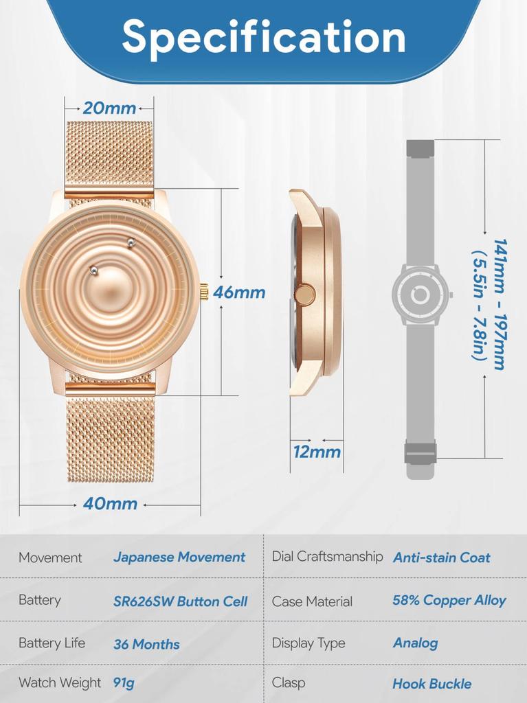 Магнитные часы с шарикоподшипником, дизайн унисекс, кварцевые часы, минимализм, повседневные, водонепроницаемые, 40 мм, циферблат из розового золота, ремешок из розового золота, сетчатый ремень из нержавеющей стали