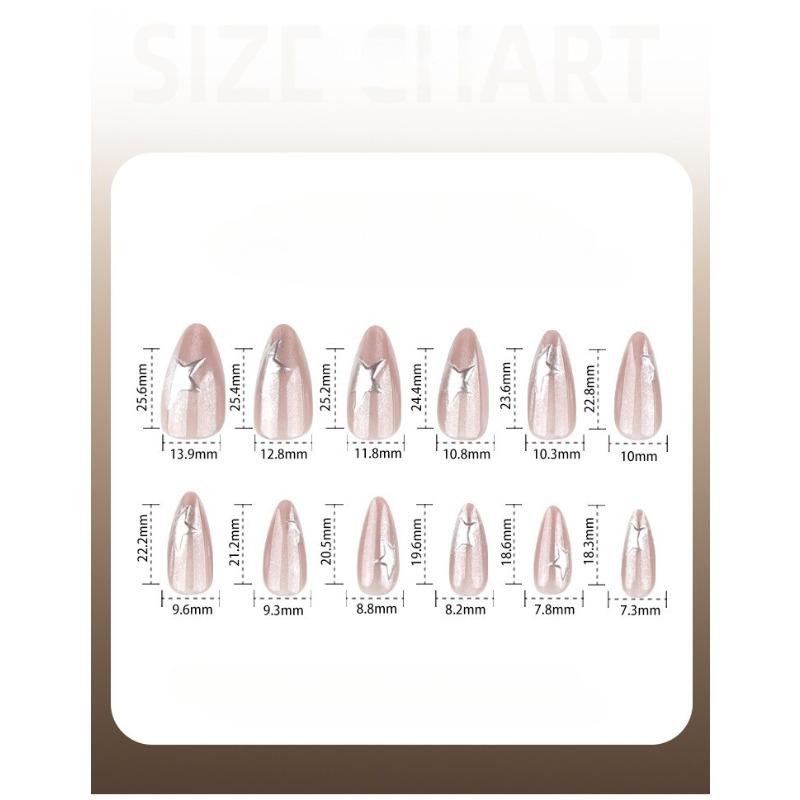 Flash cat's eye short almond nail piece fake nail wholesale 3D three-dimensional silver star nail piece wearing nail
