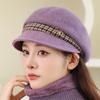 Knitted Yarn Pile Hat Women's Elegant and Fashionable Duckbill Beret Plus Velvet Large Head Circumference Ear Protection Hat All-match Trendy Outdoor
