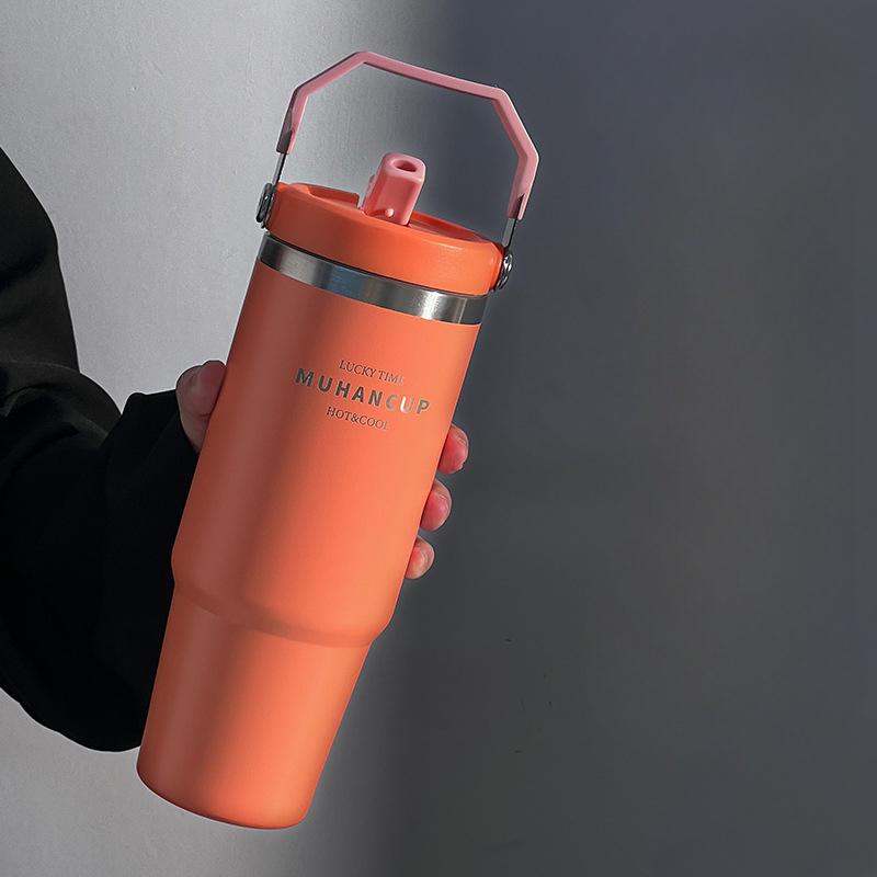 Большая емкость портативный термос из нержавеющей стали для льда чашка высокого уровня внешнего вида удобная чашка для воды с соломинкой для девочек автомобильная кофейная чашка