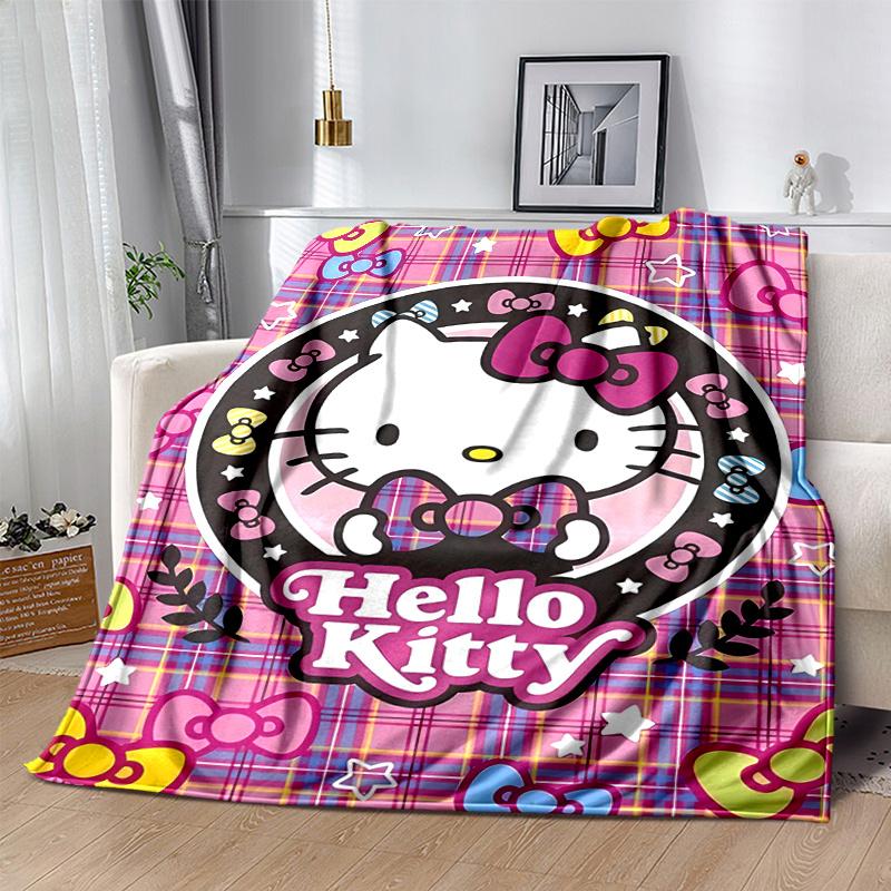 1pc Plaid Hello Kitty Patterns Blanket, Soft Throw for Home Decor, Gift Idea for Family and Friend, Living Room, Travel, Camping, Car Blankets, Beach,