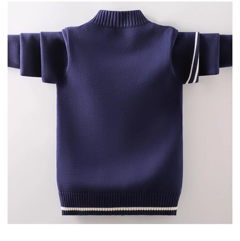 Красный вязаный кардиган на молнии для мальчиков: На флисовой подкладке, из чистого хлопка, толстый шерстяной для осени/зимы