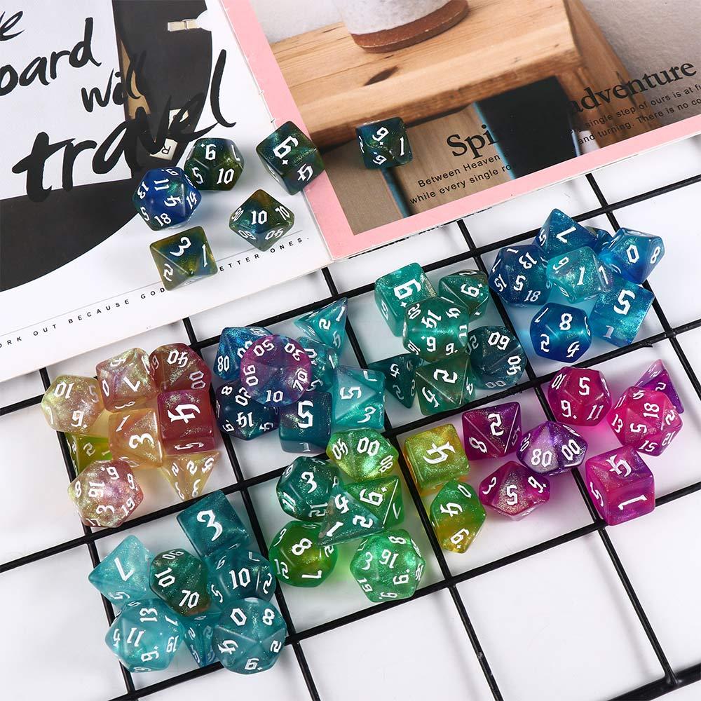 Dice Number 7-Die Carved Pattern Dice Set Two-tone Dice Set Iridescent Glitter Polyhedral Dice